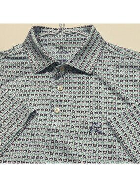 Rhoback All Over Print Stretch Performance Golf Polo Size L Purple Blue Crowns